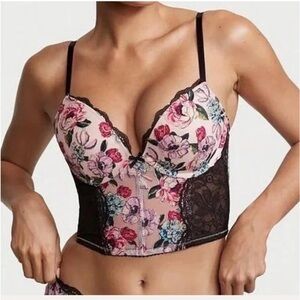 Victoria's Secret Floral Lace Bustier - Pink and Black